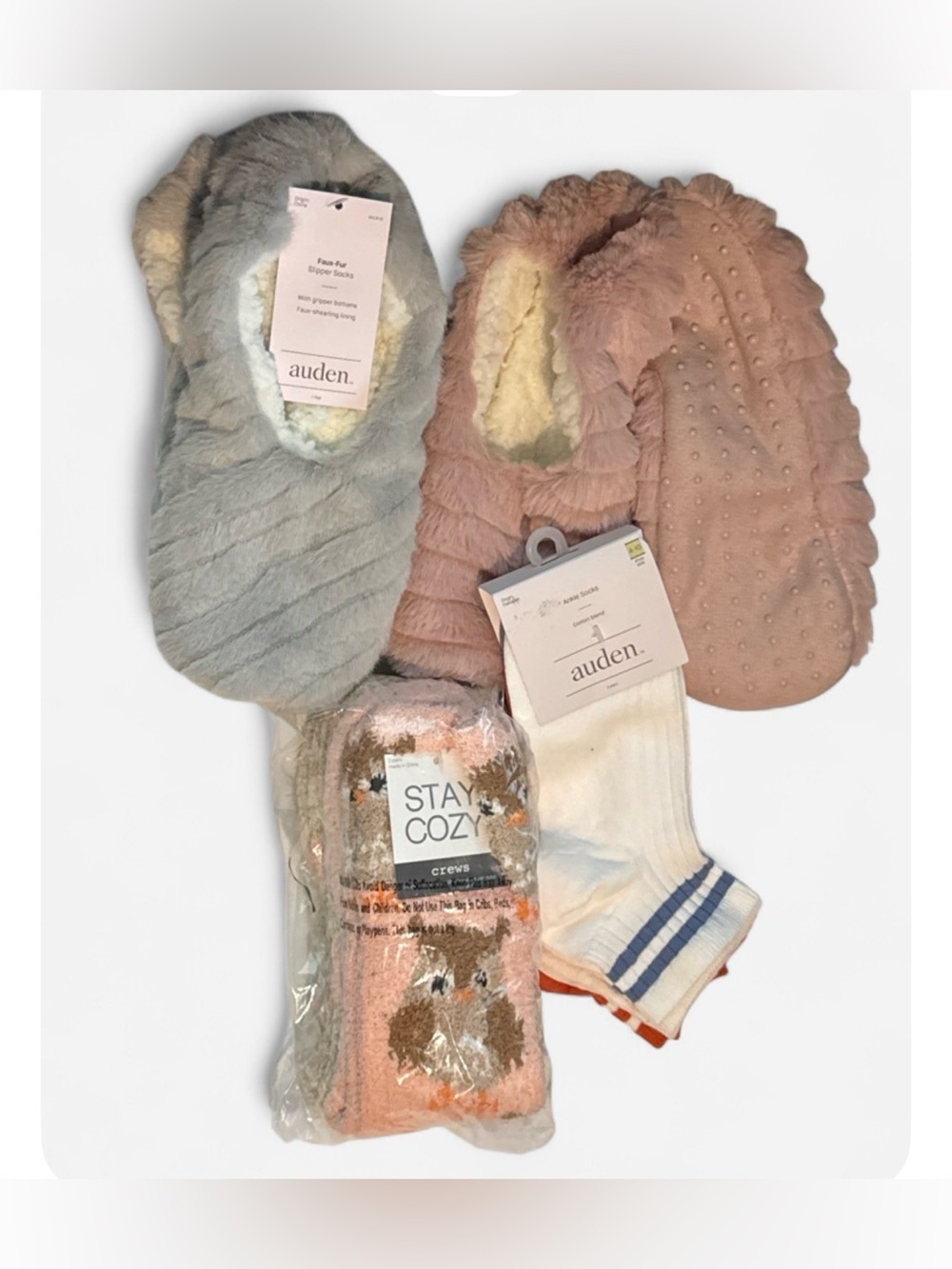 Bundle: 2pairs Auden Faux-Fur & 2pairs of crew stay cozy & 3 pairs of ankle sock
